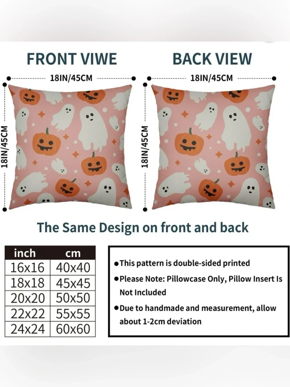 Pink Halloween Pillow Covers 18x18 Set of 2 Cute Ghost Pumpkin scary theme home
